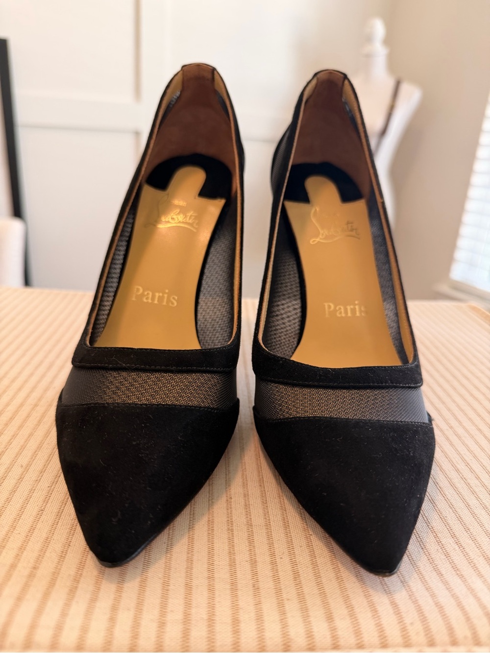 Black Louboutin Galativi 85 Nappa/Rete Mesh Pointed-Toe Stiletto Heels - Picture 2 of 10